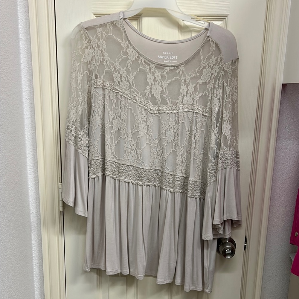 Torrid Lace Detail Blouse in Light Gray